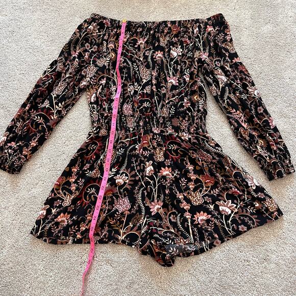 Free People Women's Longsleeve Romper with Shorts Black Floral Size‎ M - Picture 6 of 8